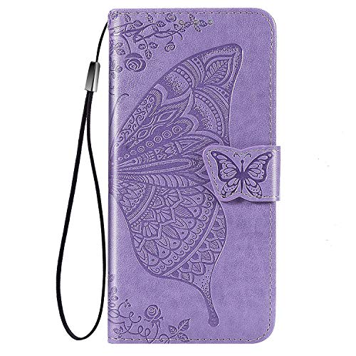 LEYAN Hülle für Samsung Galaxy A12 /M12, Schutzhülle Case Cover TPU/PU Flip Leder Brieftasche Handytasche mit Kartenfächer/Standfunktion, Klapp Handyhülle 3D Schmetterling, Lila von LEYAN