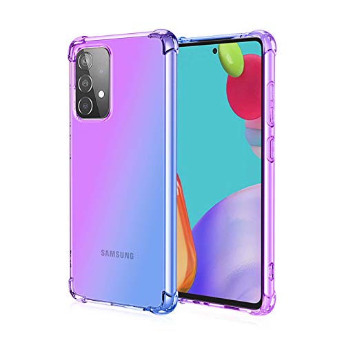 LEYAN Hülle für Samsung Galaxy A72 | A72 5G, Schutzhülle TPU Silikon Handyhülle mit Farbverlauf Design, Transparent Stoßfest Bumper Case Soft Flex Cover, Lila/Blau von LEYAN