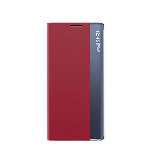 LEYAN Schutzhülle für Samsung Galaxy S21 5G, Prime, Schutzhülle aus PU-Leder, mit transparentem Sichtfenster, Flip Smart View Case Cover mit klappbarem Ständer, Rot von LEYAN