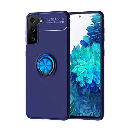 LEYAN Hülle für Samsung Galaxy S21 Plus 5G (6.7")/(S21+), Schutzhülle TPU Silikon Handyhülle mit 360 Grad Drehung Fingerring Ständer, Stoßfest Bumper Case Soft Flex Cover, Blau+Blau von LEYAN