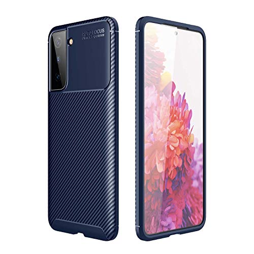 LEYAN Hülle für Samsung Galaxy S21 Plus 5G (6.7")/(S21+), Schutzhülle TPU Silikon Handyhülle mit Stylisch Karbon Design, Stoßfest Bumper Case Soft Flex Cover, Blau von LEYAN