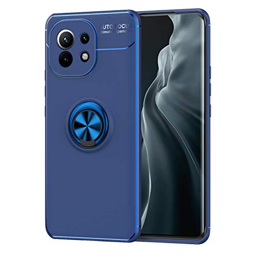 LEYAN Hülle für Xiaomi Mi 11, Schutzhülle TPU Silikon Handyhülle mit 360 Grad Drehung Fingerring Ständer, Stoßfest Bumper Case Soft Flex Cover, Blau+Blau von LEYAN