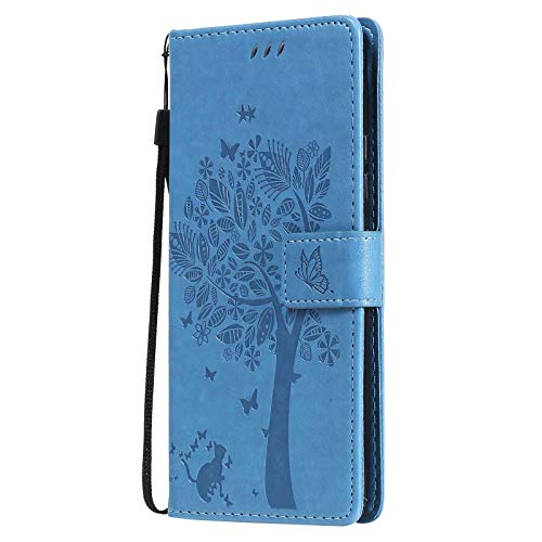LEYAN Hülle für Xiaomi Redmi 9AT, Schutzhülle Case Cover TPU PU Flip Leder Brieftasche Handytasche mit Kartenfächer Standfunktion, Klapp Handyhülle Geprägt Muster, Blau von LEYAN
