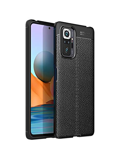 LEYAN Hülle für Xiaomi Redmi Note 10 Pro (6.67"), Schutzhülle TPU Silikon Handyhülle mit Stilvolles Leder-Textur-Design(Nicht Leder), Stoßfest Bumper Case Soft Flex Cover, Schwarz von LEYAN