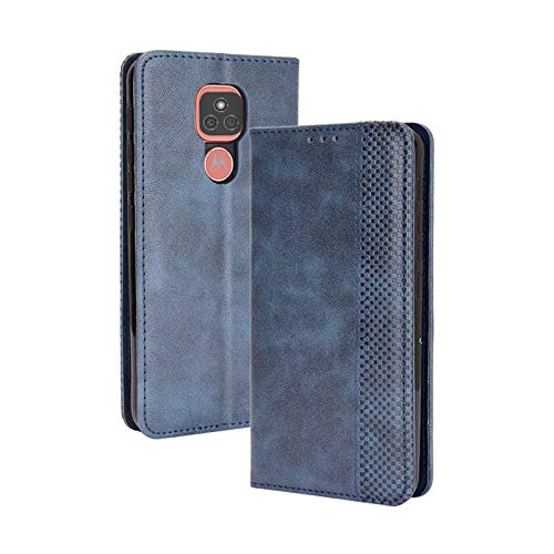 LEYAN Leder Folio Hülle für Motorola Moto E7 Plus, Lederhülle Brieftasche Mit Kartensteckplätzen, Premium Flip PU/TPU Handyhülle Schutzhülle Case Cover mit Ständer Funktion (Blau) von LEYAN