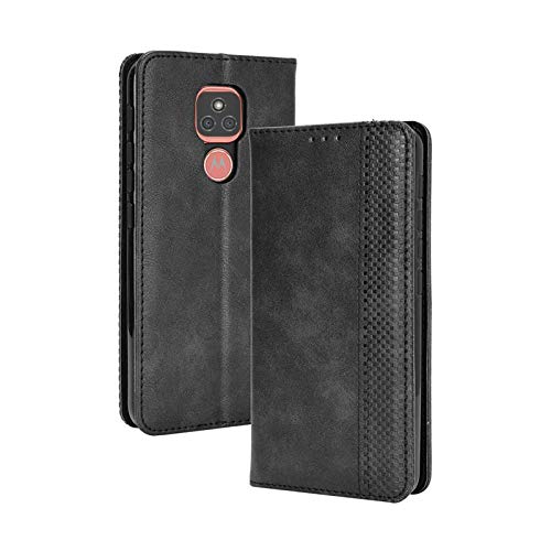 LEYAN Leder Folio Hülle für Motorola Moto E7 Plus, Lederhülle Brieftasche Mit Kartensteckplätzen, Premium Flip PU/TPU Handyhülle Schutzhülle Case Cover mit Ständer Funktion (Schwarz) von LEYAN