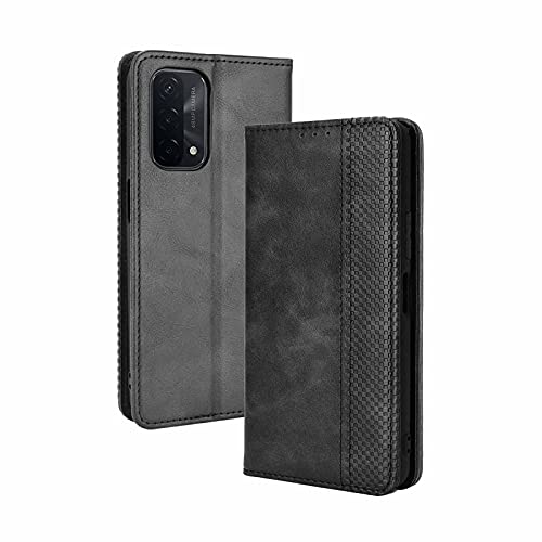 LEYAN Leder Folio Hülle für Oppo A54 5G / Oppo A74 5G, Lederhülle Brieftasche Mit Kartensteckplätzen, Premium Flip PU/TPU Handyhülle Schutzhülle Case Cover mit Ständer Funktion (Schwarz) von LEYAN