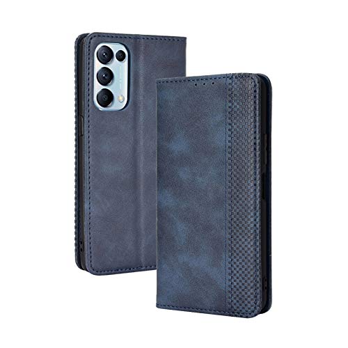 LEYAN Leder Folio Hülle für Oppo Find X3 Lite, Lederhülle Brieftasche Mit Kartensteckplätzen, Premium Flip PU/TPU Handyhülle Schutzhülle Case Cover mit Ständer Funktion (Blau) von LEYAN