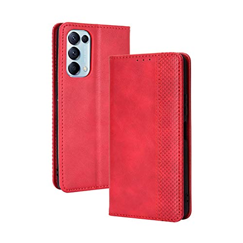 LEYAN Leder Folio Hülle für Oppo Find X3 Lite, Lederhülle Brieftasche Mit Kartensteckplätzen, Premium Flip PU/TPU Handyhülle Schutzhülle Case Cover mit Ständer Funktion (Rot) von LEYAN