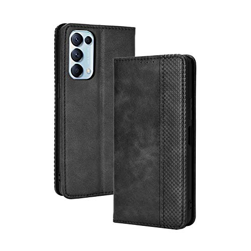 LEYAN Leder Folio Hülle für Oppo Find X3 Lite, Lederhülle Brieftasche Mit Kartensteckplätzen, Premium Flip PU/TPU Handyhülle Schutzhülle Case Cover mit Ständer Funktion (Schwarz) von LEYAN