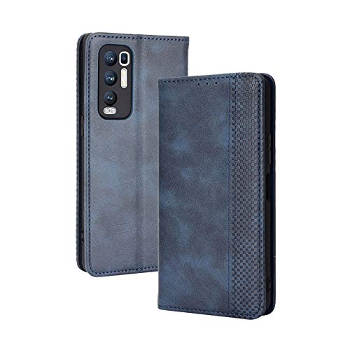 LEYAN Leder Folio Hülle für Oppo Find X3 Neo (6.55"), Lederhülle Brieftasche Mit Kartensteckplätzen, Premium Flip PU/TPU Handyhülle Schutzhülle Case Cover mit Ständer Funktion (Blau) von LEYAN