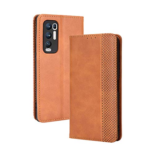 LEYAN Leder Folio Hülle für Oppo Find X3 Neo (6.55"), Lederhülle Brieftasche Mit Kartensteckplätzen, Premium Flip PU/TPU Handyhülle Schutzhülle Case Cover mit Ständer Funktion (Braun) von LEYAN