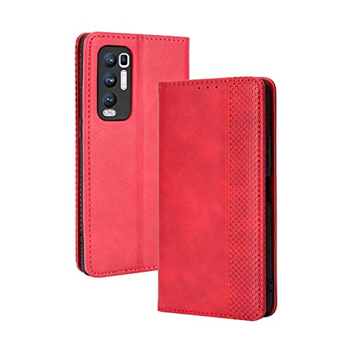 LEYAN Leder Folio Hülle für Oppo Find X3 Neo (6.55"), Lederhülle Brieftasche Mit Kartensteckplätzen, Premium Flip PU/TPU Handyhülle Schutzhülle Case Cover mit Ständer Funktion (Rot) von LEYAN