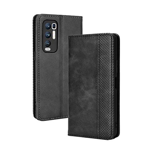 LEYAN Leder Folio Hülle für Oppo Find X3 Neo (6.55"), Lederhülle Brieftasche Mit Kartensteckplätzen, Premium Flip PU/TPU Handyhülle Schutzhülle Case Cover mit Ständer Funktion (Schwarz) von LEYAN