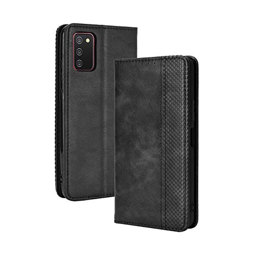 LEYAN Leder Folio Hülle für Samsung Galaxy A02s, Lederhülle Brieftasche Mit Kartensteckplätzen, Premium Flip PU/TPU Handyhülle Schutzhülle Case Cover mit Ständer Funktion (Schwarz) von LEYAN