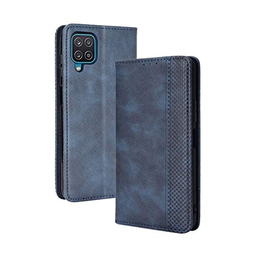 LEYAN Leder Folio Hülle für Samsung Galaxy A12 /M12, Lederhülle Brieftasche Mit Kartensteckplätzen, Premium Flip PU/TPU Handyhülle Schutzhülle Case Cover mit Ständer Funktion (Blau) von LEYAN