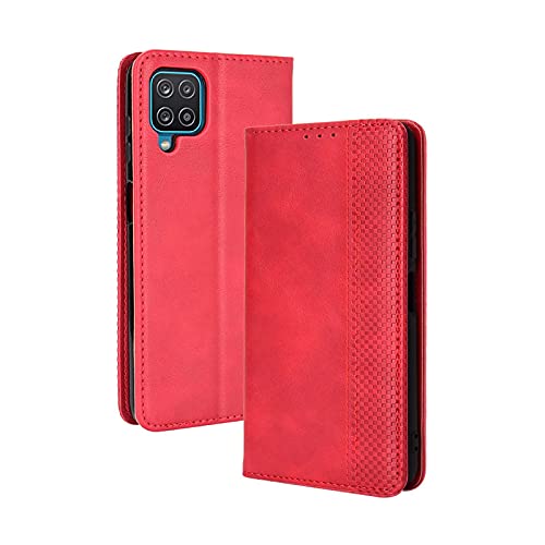 LEYAN Leder Folio Hülle für Samsung Galaxy A12 /M12, Lederhülle Brieftasche Mit Kartensteckplätzen, Premium Flip PU/TPU Handyhülle Schutzhülle Case Cover mit Ständer Funktion (Rot) von LEYAN