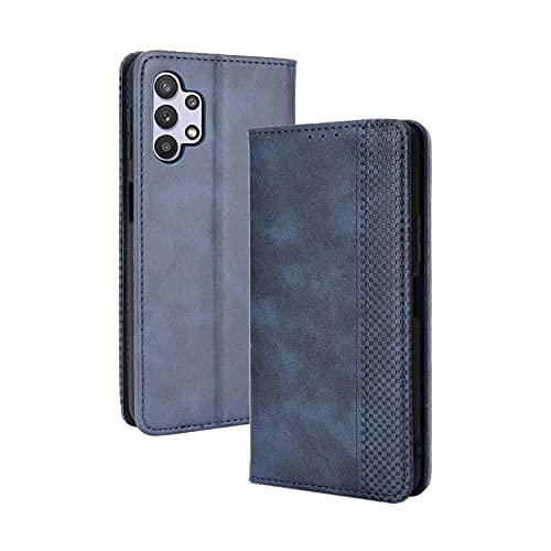 LEYAN Leder Folio Hülle für Samsung Galaxy A32 4G, Lederhülle Brieftasche Mit Kartensteckplätzen, Premium Flip PU/TPU Handyhülle Schutzhülle Case Cover mit Ständer Funktion (Blau) von LEYAN