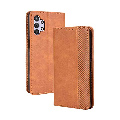 LEYAN Leder Folio Hülle für Samsung Galaxy A32 4G, Lederhülle Brieftasche Mit Kartensteckplätzen, Premium Flip PU/TPU Handyhülle Schutzhülle Case Cover mit Ständer Funktion (Braun) von LEYAN