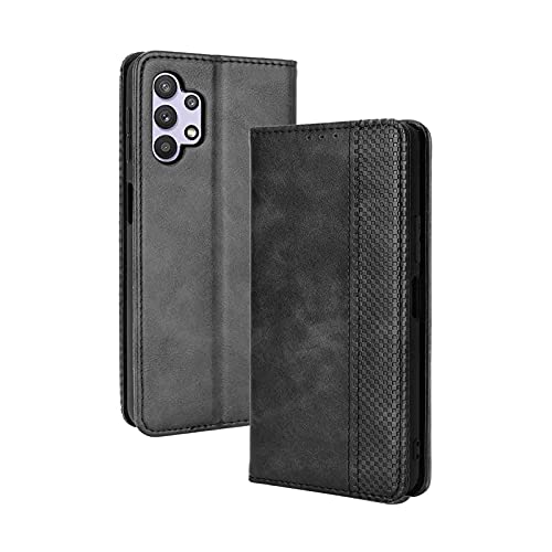 LEYAN Leder Folio Hülle für Samsung Galaxy A32 4G, Lederhülle Brieftasche Mit Kartensteckplätzen, Premium Flip PU/TPU Handyhülle Schutzhülle Case Cover mit Ständer Funktion (Schwarz) von LEYAN