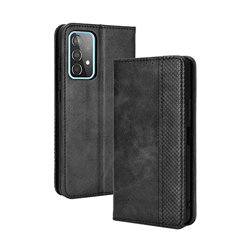 LEYAN Leder Folio Hülle für Samsung Galaxy A52 | A52 5G, Lederhülle Brieftasche Mit Kartensteckplätzen, Premium Flip PU/TPU Handyhülle Schutzhülle Case Cover mit Ständer Funktion (Schwarz) von LEYAN