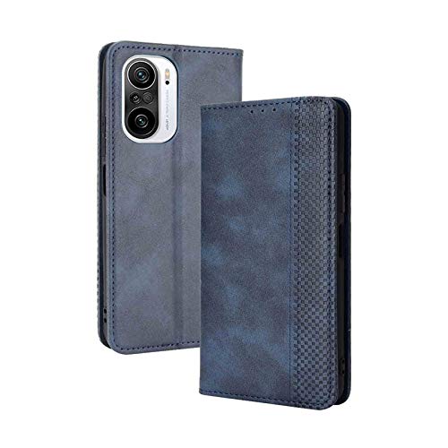 LEYAN Leder Folio Hülle für Xiaomi Poco F3 / Xiaomi Mi 11i 5G, Lederhülle Brieftasche Mit Kartensteckplätzen, Premium Flip PU/TPU Handyhülle Schutzhülle Case Cover mit Ständer Funktion (Blau) von LEYAN