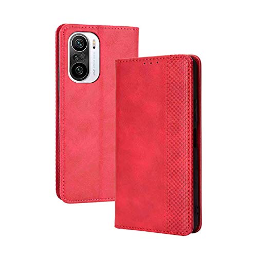 LEYAN Leder Folio Hülle für Xiaomi Poco F3 / Xiaomi Mi 11i 5G, Lederhülle Brieftasche Mit Kartensteckplätzen, Premium Flip PU/TPU Handyhülle Schutzhülle Case Cover mit Ständer Funktion (Rot) von LEYAN