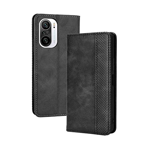 LEYAN Leder Folio Hülle für Xiaomi Poco F3 / Xiaomi Mi 11i 5G, Lederhülle Brieftasche Mit Kartensteckplätzen, Premium Flip PU/TPU Handyhülle Schutzhülle Case Cover mit Ständer Funktion (Schwarz) von LEYAN