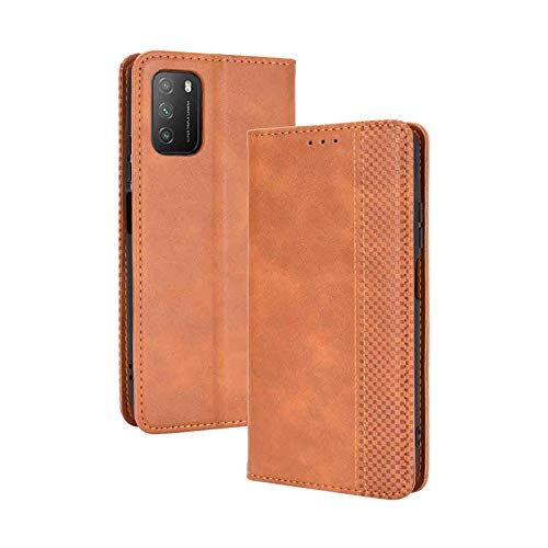 LEYAN Leder Folio Hülle für Xiaomi Poco M3, Lederhülle Brieftasche Mit Kartensteckplätzen, Premium Flip PU/TPU Handyhülle Schutzhülle Case Cover mit Ständer Funktion (Braun) von LEYAN