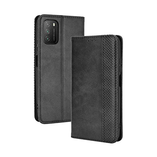 LEYAN Leder Folio Hülle für Xiaomi Poco M3, Lederhülle Brieftasche Mit Kartensteckplätzen, Premium Flip PU/TPU Handyhülle Schutzhülle Case Cover mit Ständer Funktion (Schwarz) von LEYAN