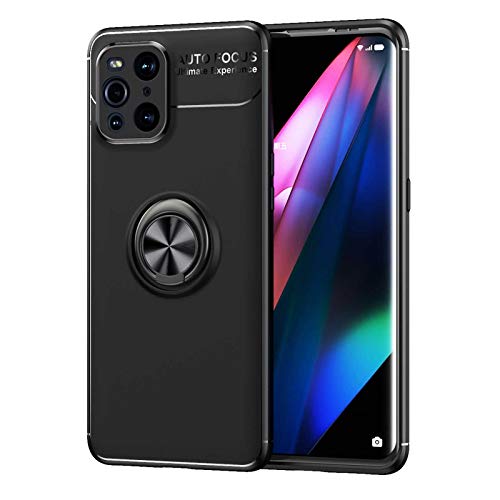 LEYAN Schutzhülle für Oppo Find X3 Pro (6,7 Zoll), TPU-Silikon-Gel, stoßfest, Bumper Case Cover mit Anti-Scratch, Ring um 360 Grad drehbar, Schwarz + Schwarz von LEYAN