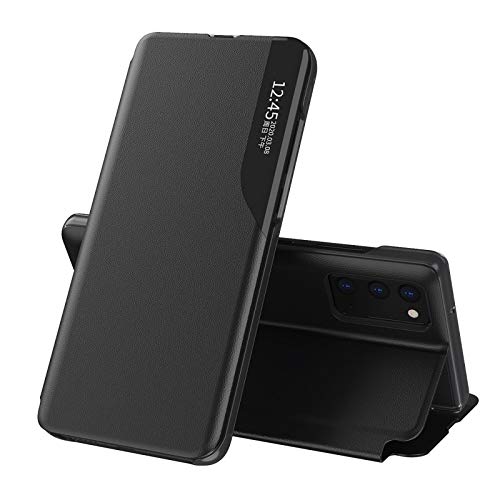 LEYAN Schutzhülle für Samsung Galaxy A32 5G, Prime, Schutzhülle aus PU-Leder, mit transparentem Sichtfenster, Flip Smart View Case Cover mit klappbarem Ständer, Schwarz von LEYAN