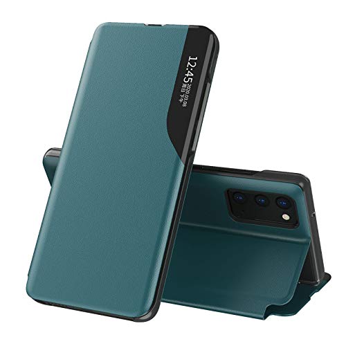 LEYAN Schutzhülle für Samsung Galaxy A52 | A52 5G, Premium-Schutzhülle aus PU-Leder mit transparentem Sichtfenster, Flip Smart View Case Cover mit klappbarem Ständer, Grün von LEYAN