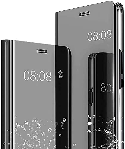 LEYAN Smart View Clear Hülle für Samsung Galaxy A72 | A72 5G, Spiegeln Folio Cover Schutzhülle Flip Mirror Case, PU/PC Lederhülle Handyhülle mit Flip Klappbarer Ständer - Schwarz von LEYAN