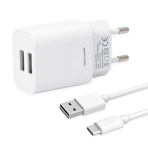 LEYF 2-Port USB Ladegerät 12W und USB A auf Type-c Ladekabel (1m), Schnellladegerät, Netzteil, Reiseladegerät, Power Adapter, Kompatibel von LEYF