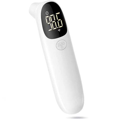 LEYF R-9 Digitales Thermometer Fieberthermometer Kontaktlos LCD-Display mit 3 Farbmodi - Stirnthermometer für Babys Erwachsene + Maskenhaken, Maskenha, White von LEYF
