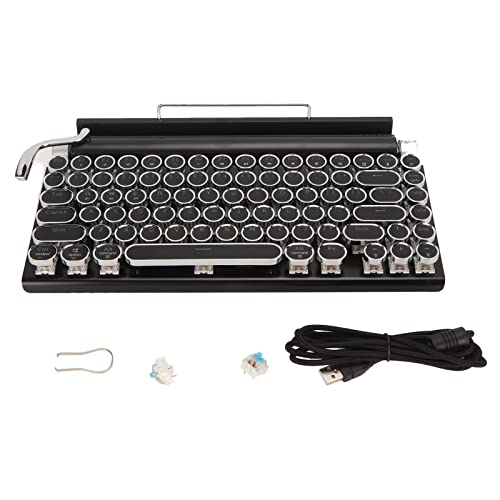 LEYT Mechanische Tastatur, 83 Tasten, Retro-Schreibmaschine, Mechanische Tastatur mit Runder Metallabdeckung für Tablet (Schwarz) von LEYT