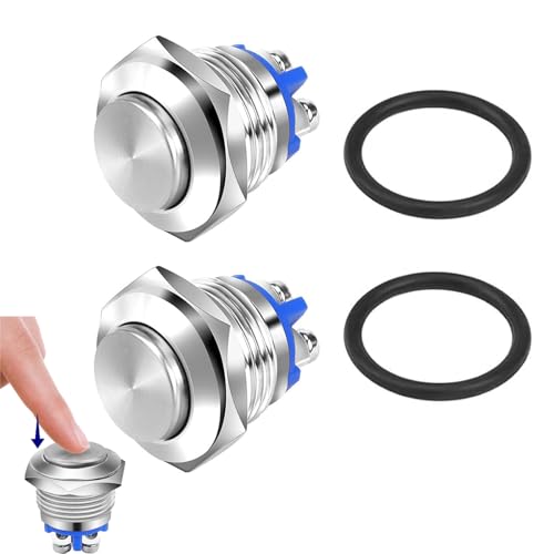 2 Stück Drucktaster 16mm Momentan Druckschalter, Taster Wasserdicht 12v, Ip65 Wasserdicht Druckschalter, Taster Schalter 2A 12V 24V 36V Dc 3A Für Autos, Zündanlagen, Türklingeln (Hoherkopf) von LEZED