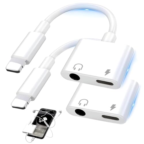 2Pc Apfel Kopfhörer Adapter, 2 In 1 Auf 3,5 Mm Kopfhörer Jack Aux Audio Adapter, Headphone Jack Aux Audio Adapter Lightning to Jack, Für Apple 14 13 Handy-Ohrhörer, Unterstützung Für Alle Ios. von LEZED
