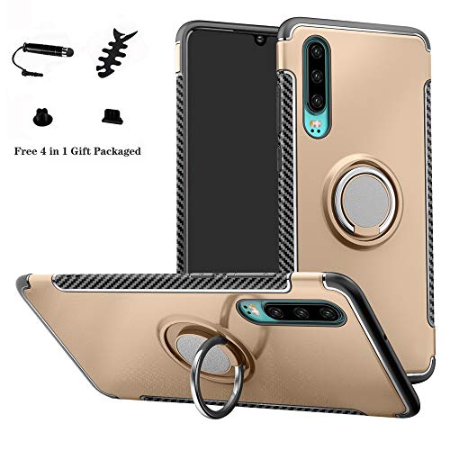 LFDZ Huawei P30 Hülle, 360 Rotation Verstellbarer Ring Grip Stand,Ultra Slim Fit TPU Schutzhülle für Huawei P30 (Nicht für Huawei P30 Pro / P30 Plus),Gold von LFDZ