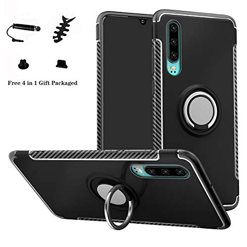 LFDZ Huawei P30 Hülle, 360 Rotation Verstellbarer Ring Grip Stand,Ultra Slim Fit TPU Schutzhülle für Huawei P30 (Nicht für Huawei P30 Pro / P30 Plus),Schwarz von LFDZ