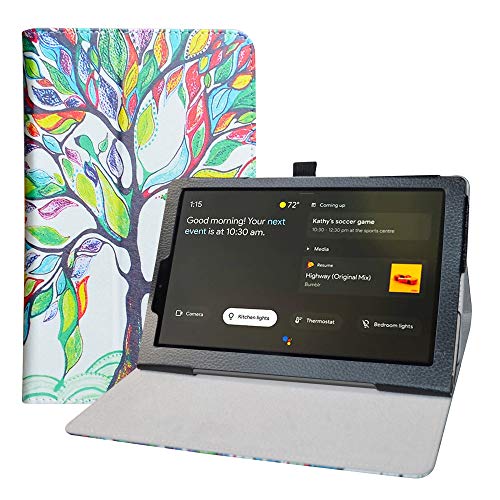 LFDZ Kompatibel mit Lenovo Yoga Smart Tab Hülle, schlankes Folio Klappständer, PU-Lederhülle für 10,1 Zoll Lenovo Yoga Smart Tab YT-X705F Tablet, Liebesbaum von LFDZ