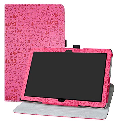 LFDZ MediaPad T5 10 Drehbarer Hülle 360° Drehbarer Stand Cover Premium Schutzhülle Tasche Etui mit Ständerfunktion Case für 10.0" Huawei MediaPad T5 2018 Tablet-PC,Rosa von LFDZ