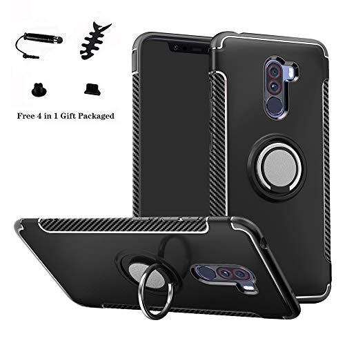 LFDZ Kompatibel mit Xiaomi Pocophone F1 Hülle,360 Rotation Verstellbarer Ring Grip Stand,Ultra Slim Fit TPU Schutzhülle für Xiaomi Pocophone F1 Smartphone,Schwarz von LFDZ