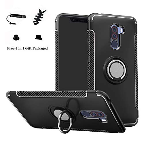 LFDZ Xiaomi Pocophone F1 Hülle, 360 Rotation Verstellbarer Ring Grip Stand,Ultra Slim Fit TPU Schutzhülle für Xiaomi Pocophone F1 (mit 4in1 Geschenk Verpackt),Schwarz von LFDZ