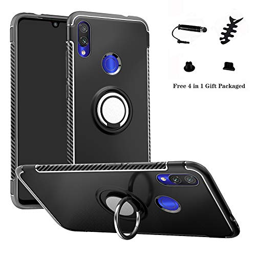 LFDZ Xiaomi Redmi Note 7 Hülle, 360 Rotation Verstellbarer Ring Grip Stand,Ultra Slim Fit TPU Schutzhülle für Xiaomi Redmi Note 7 / Redmi Note 7 Pro (Nicht für Other Models),Schwarz von LFDZ