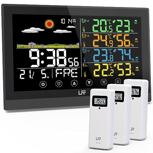 LFF Drahtlose Wetterstation, Funkwetterstation Indoor Outdoor mit Sensoren, Farbdisplay Digitale Atomuhr Innen Außen Thermometer Wireless, Vorhersage Station mit Einstellbarer Hintergrundbeleuchtung LFF Drahtlose Wetterstation, Funkwetterstation Indoor Outdoor mit Sensoren, Farbdisplay Digitale Atomuhr Innen Außen Thermometer Wireless, Vorhersage Station mit Einstellbarer Hintergrundbeleuchtung von LFF