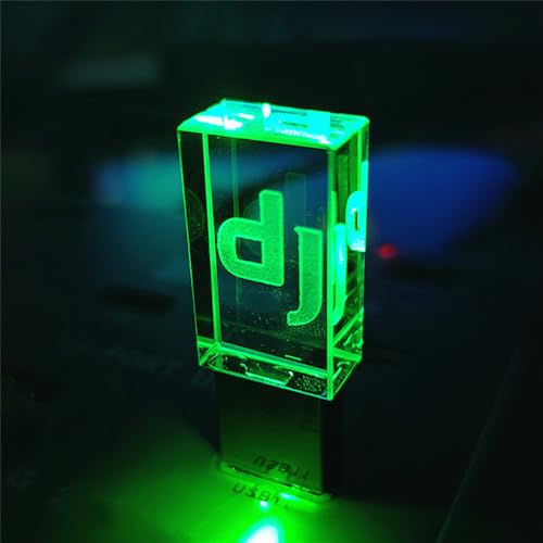 Acryl-USB-Stick, LED-Licht, DJ-USB-2.0-Flash-Laufwerke, tragbarer Speicherstick Schlüssel, elegantes Geschenk, USB-Laufwerk, Pendrive-Box, Verpackung (128 GB, grünes Licht) von LFRRDZ