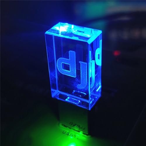 Acryl-USB-Stick, LED-Licht, DJ-USB-2.0-Flash-Laufwerke, tragbarer Speicherstick Schlüssel, elegantes Geschenk, USB-Laufwerk, Pendrive-Box, Verpackung (64 GB, blaues Licht) von LFRRDZ