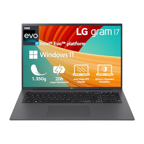 2022 LG gram 17 Zoll Ultralight Notebook - 1,350g Intel Core i7 Laptop (32GB RAM, 2TB SSD, 17,5h Akkulaufzeit, 16:10 Entspiegeltes IPS-Display, Thunderbolt 4, Win 11 Home, Mirametrix) - Grau von LG Electronics